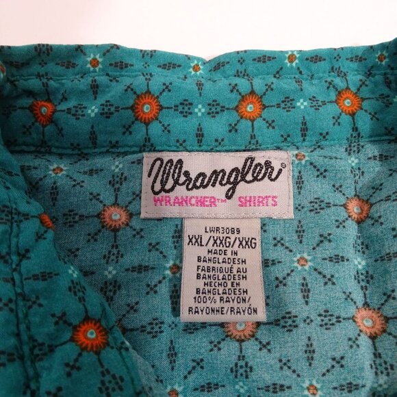 Vintage Wrangler Rancher Western Pearl Snap Shirt Women Size XXL Green Long Slv - Picture 6 of 10